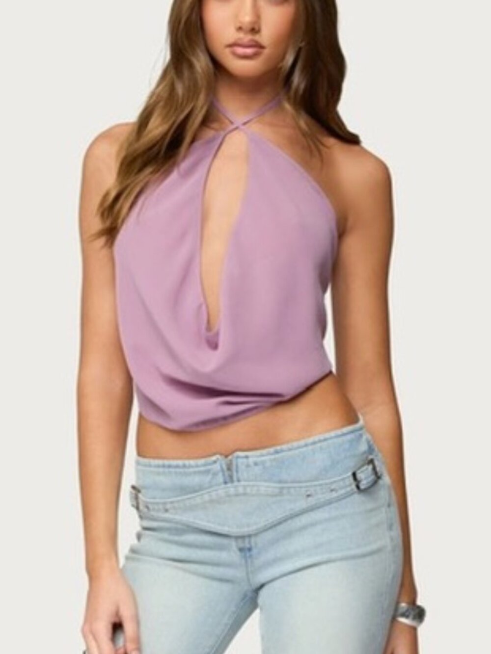 NWT Edikted Chiffon Backless Cowl Neck Top- Size Medium, Purple